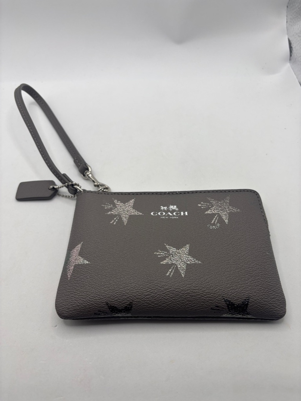Coach Star Canyon print Gray wristlet leather w/silver star side zip shimmer - Picture 8 of 10